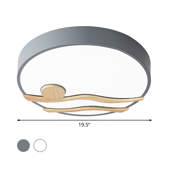 Modern Led Iron Flush Mount Ceiling Lamp For Bedroom - White/Grey Finish 16’/19.5’ Wide