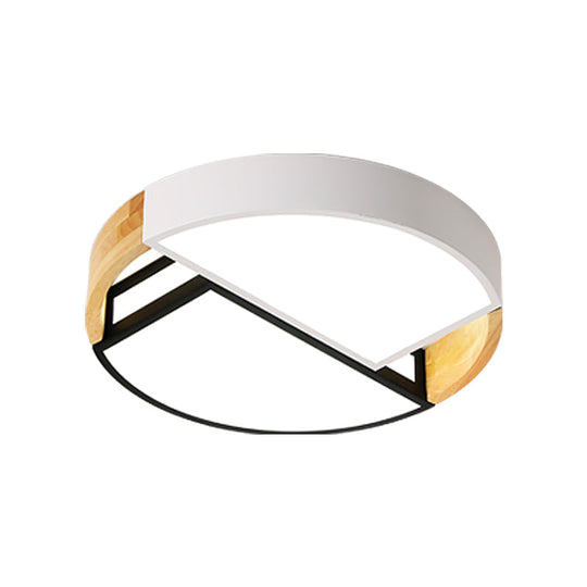 Modernist Led Flush Mount Light Fixture With Splicing Drums In White/Black/Wood 16’/19.5’ Dia