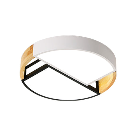 Modernist Led Flush Mount Light Fixture With Splicing Drums In White/Black/Wood 16/19.5 Dia