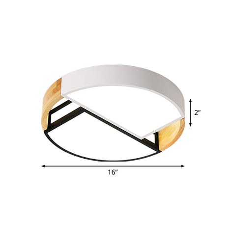Modernist Led Flush Mount Light Fixture With Splicing Drums In White/Black/Wood 16’/19.5’ Dia
