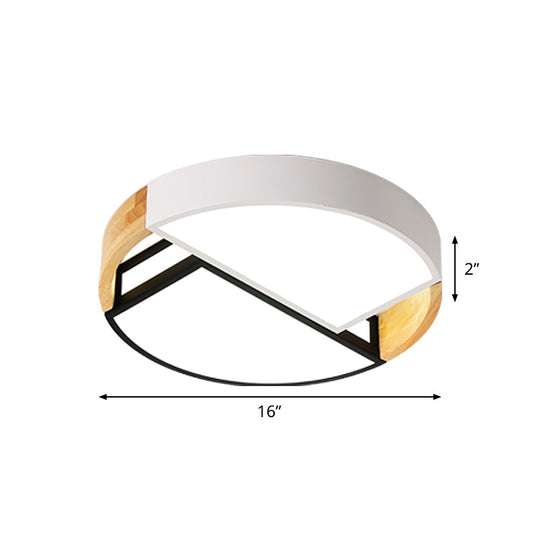 Modernist Led Flush Mount Light Fixture With Splicing Drums In White/Black/Wood 16’/19.5’ Dia