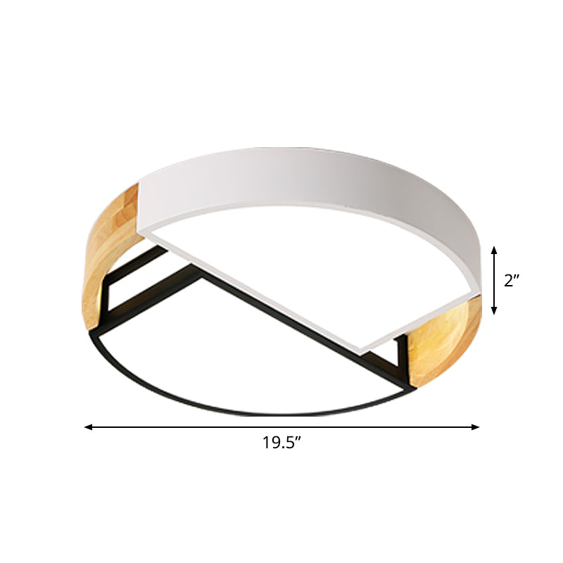 Modernist Led Flush Mount Light Fixture With Splicing Drums In White/Black/Wood 16/19.5 Dia