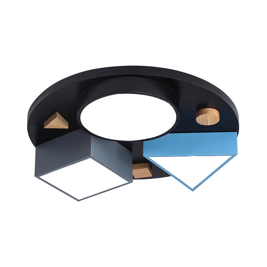 16/26 W Modern Geometry Iron Led Ceiling Light Grey/Grey-Blue Flush Mount For Bedroom