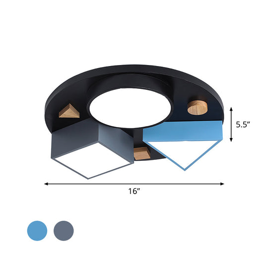 16’/26’ W Modern Geometry Iron Led Ceiling Light Grey/Grey - Blue Flush Mount For Bedroom