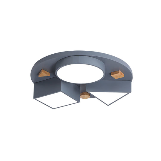 16/26 W Modern Geometry Iron Led Ceiling Light Grey/Grey-Blue Flush Mount For Bedroom