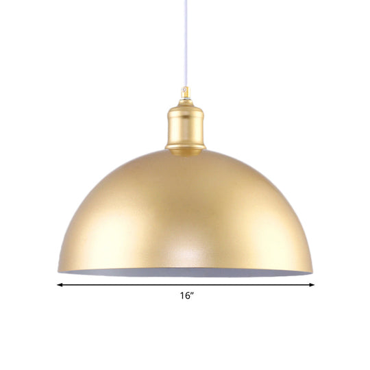 Gold Metallic Height Adjustable Dome Pendant Light For Bedroom