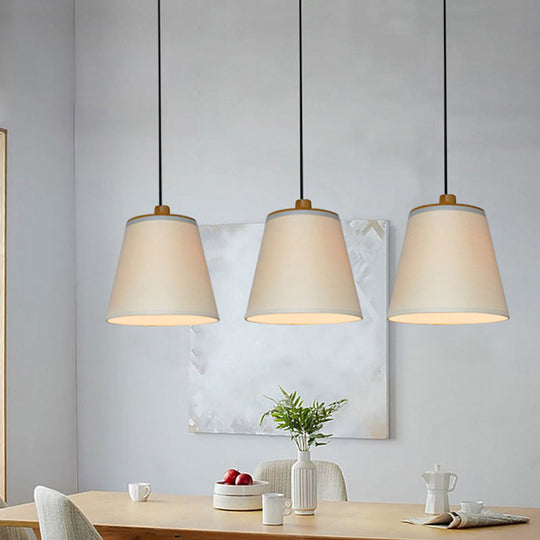 Minimalist Fabric Barrel Ceiling Pendant Lamp In White - 1-Light Drop Fixture For Table