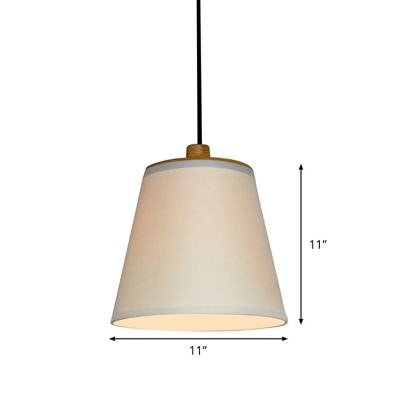 Minimalist Fabric Barrel Ceiling Pendant Lamp In White - 1-Light Drop Fixture For Table