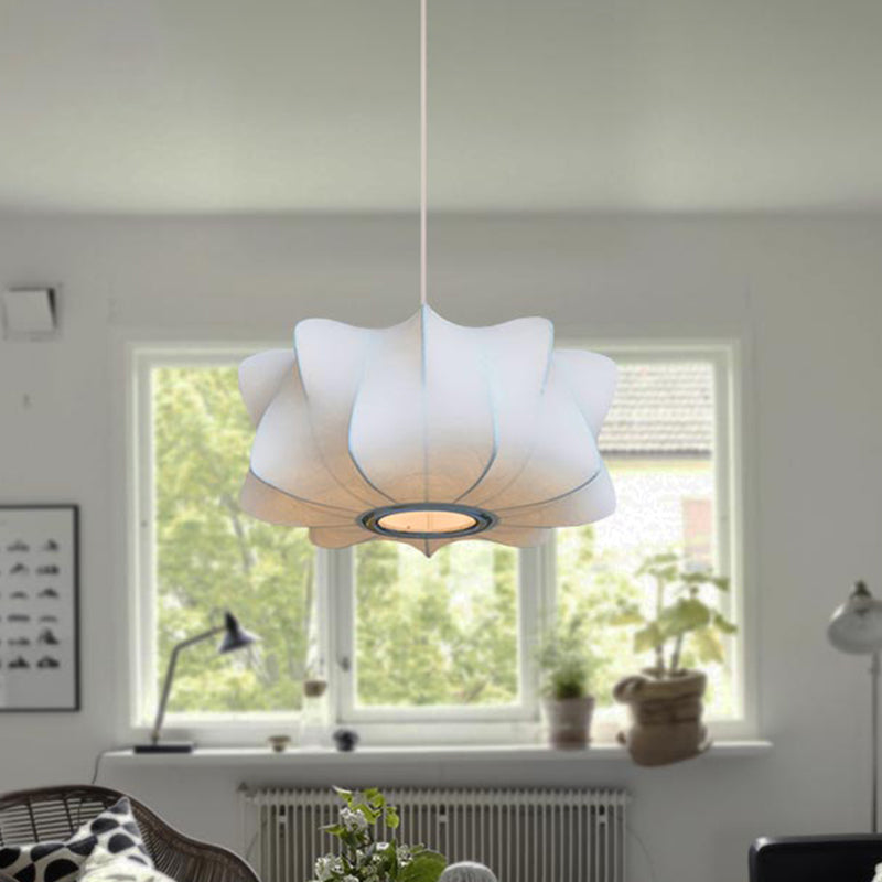 Modern White Propeller Lantern Hanging Light - Single Bulb Fabric Pendant Fixture