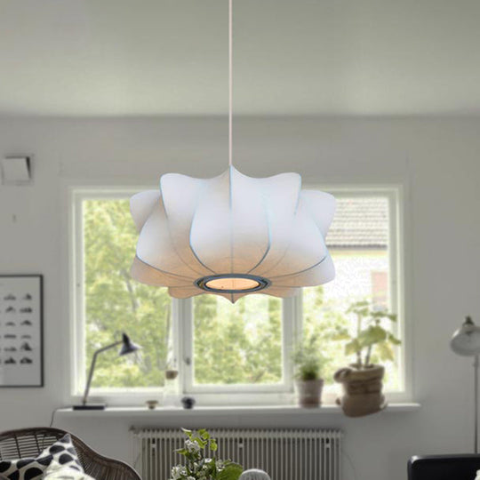 Modern White Propeller Lantern Hanging Light - Single Bulb Fabric Pendant Fixture