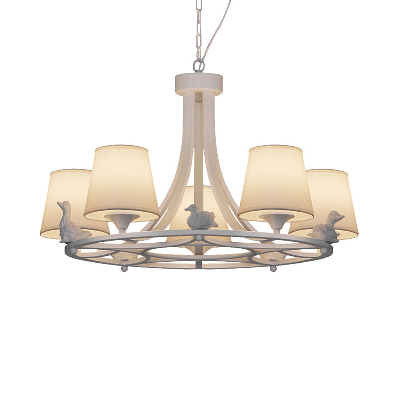 Contemporary 5-Light White Chandelier - Hanging Ceiling Lamp With Fabric Shade For Living Room