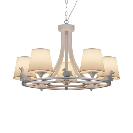 Contemporary 5-Light Chandelier: White Hanging Ceiling Lamp With Fabric Shade