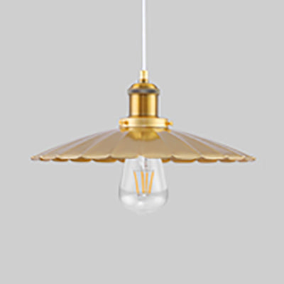 Scalloped Edge Gold Finish Metallic Hanging Light For Coffee Shops - 1 Bulb Pendant 12/14 Inch Width