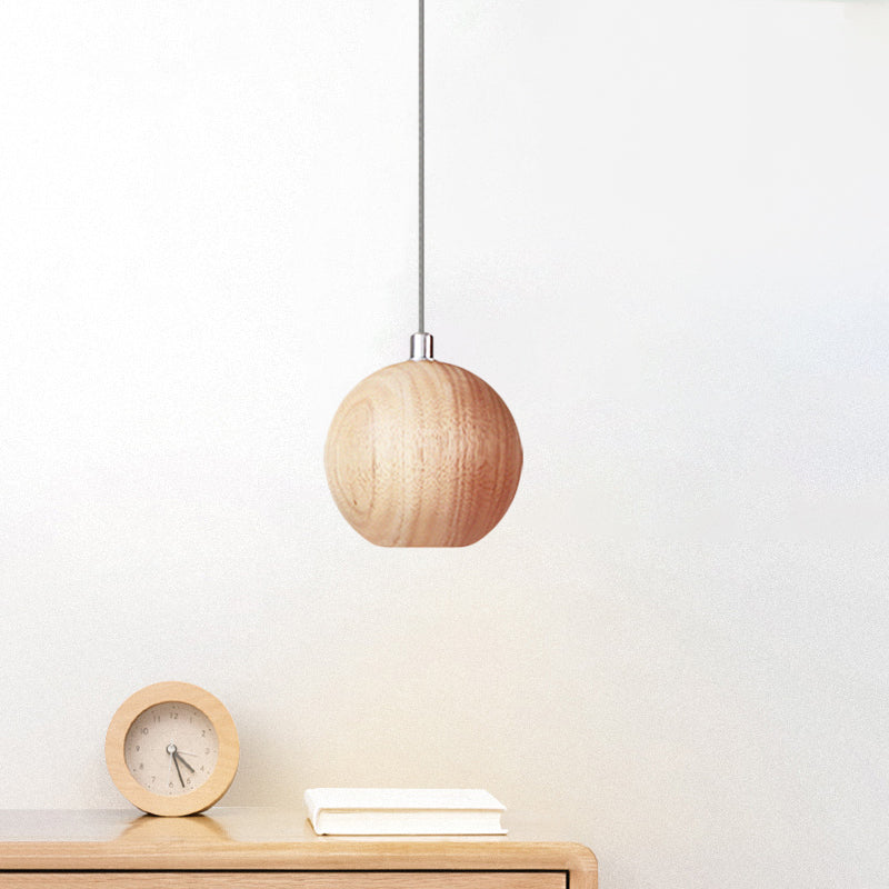 Simple Wood Drop Pendant Light - Beige Led Ceiling Lamp For Study Room