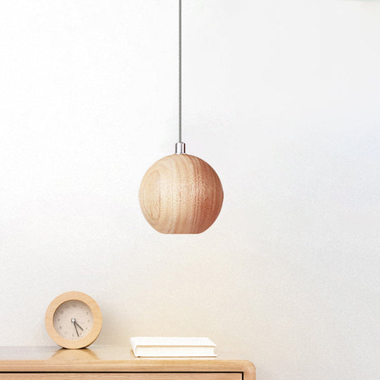 Simple Wood Drop Pendant Light - Beige Led Ceiling Lamp For Study Room