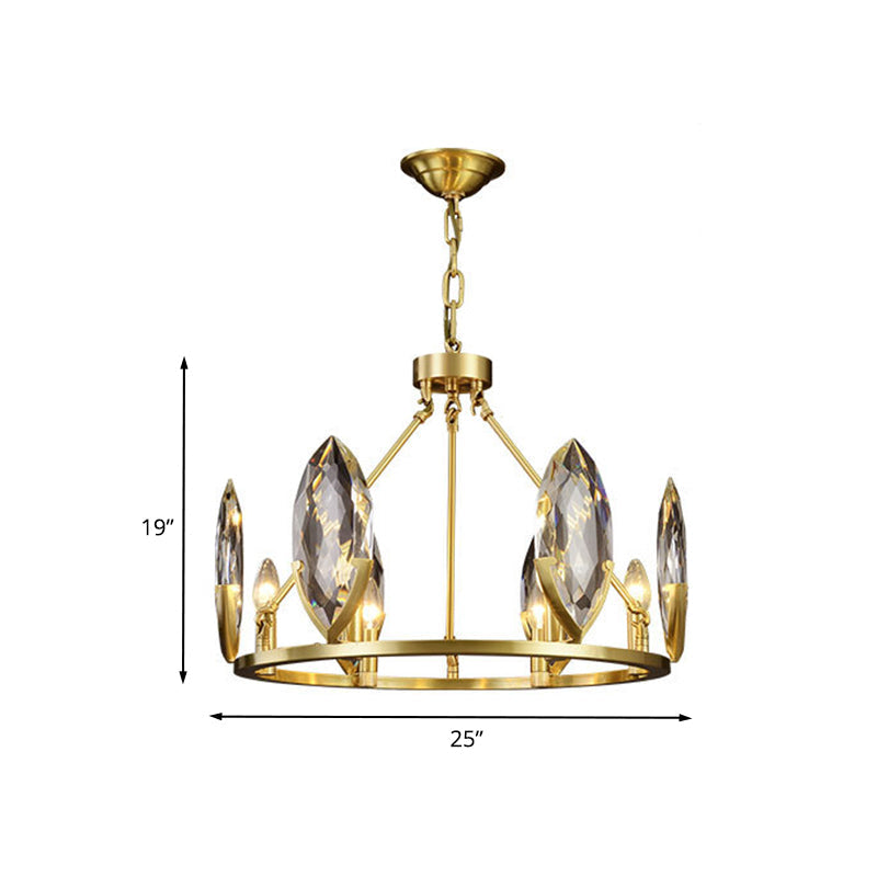 Modernist Gold Ring Chandelier With Crystal Shades - 6/8 Bulbs Hanging Light Kit For Living Room