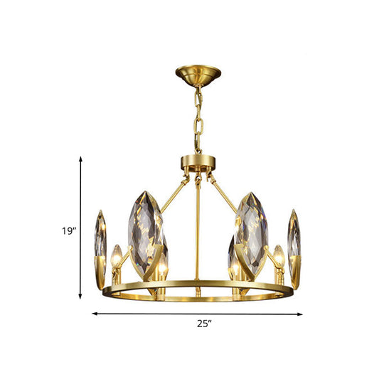 Modernist Gold Ring Chandelier With Crystal Shades - 6/8 Bulbs Hanging Light Kit For Living Room