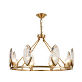 Modern Gold Ring Chandelier With Oval Crystal Shade - Living Room Hanging Light Kit (6/8 Bulbs)