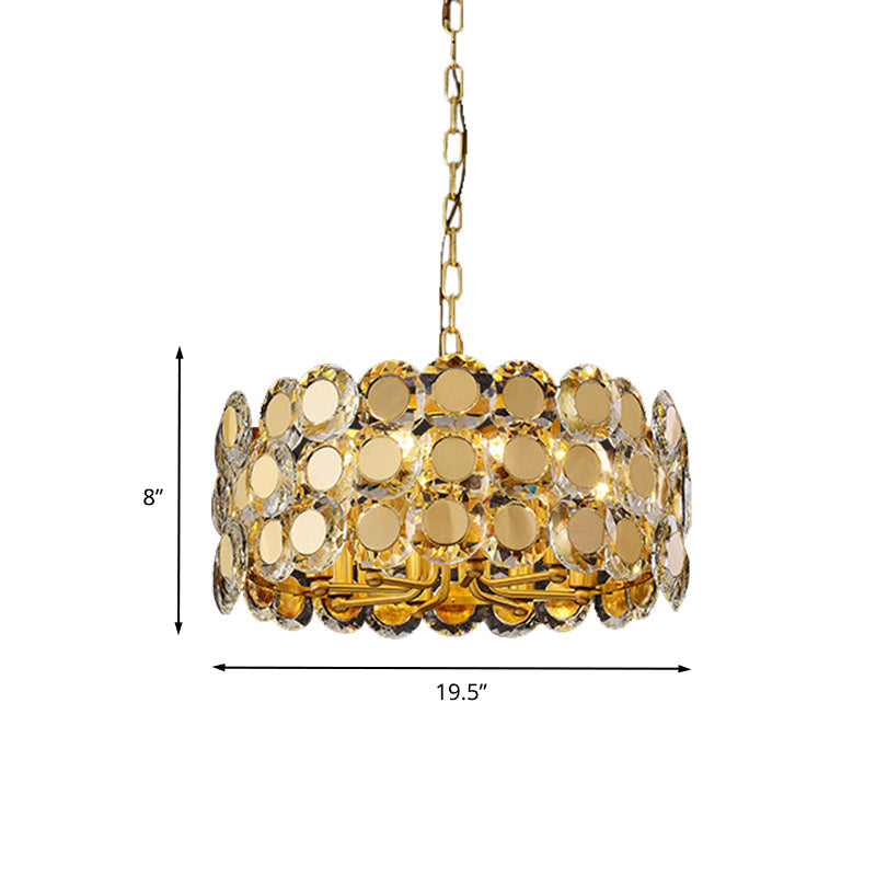 Contemporary 8-Light Crystal Block Drum Pendant Light Kit With Brass Finish