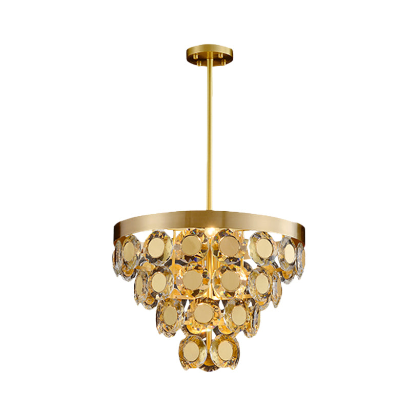 Modern Crystal Cone Chandelier Pendant Light With 5 Bulbs - Brass Finish Perfect For Restaurants