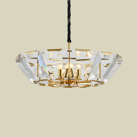 Contemporary Gold Chandelier: 5-Head Living Room Ceiling Light Kit With Crystal Bowl Shade