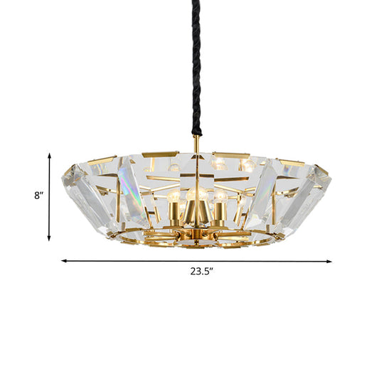 Contemporary Gold Chandelier: 5-Head Living Room Ceiling Light Kit With Crystal Bowl Shade