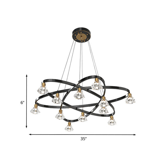 Modern Black Metal Star Chandelier Lamp With Clear Crystal Diamond Shade - 12 Bulbs Hanging Light