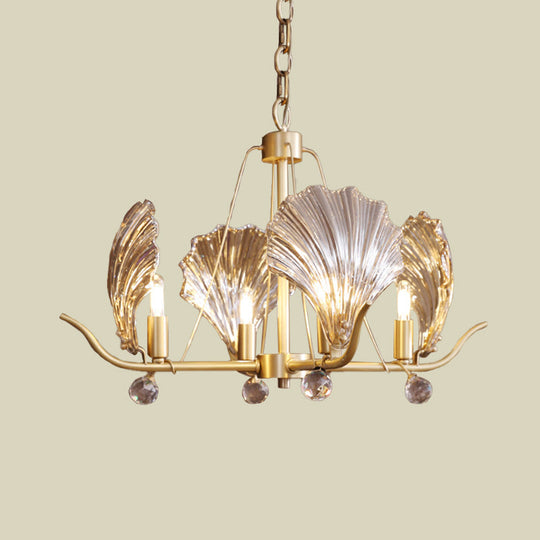 Modern Clear Glass Prismatic Chandelier - Brass Finish 4-Bulb Hanging Light With Crystal Ball