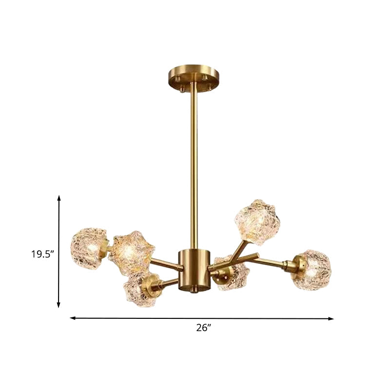 Modern Brass Starburst Chandelier - 6-Bulb Crystal Block Pendant Light For Dining Room