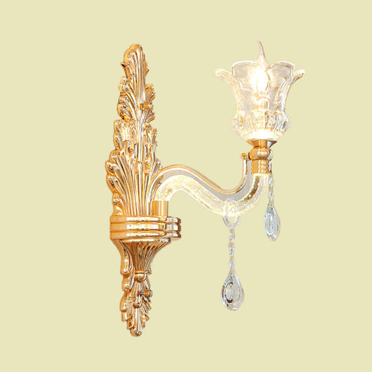 Gold Glass Sconce Light - Traditional Wall Mounted Lamp With Bubble Crystal Luminous Arm