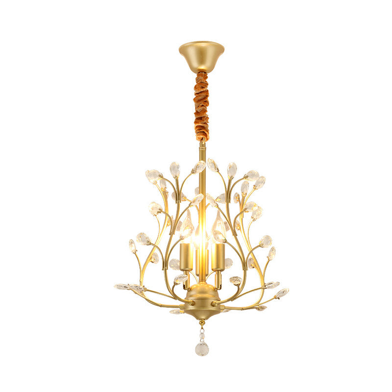 Contemporary K9 Crystal Branch Chandelier - 3-Lights Pendant Lamp For Dining Room Black/Gold