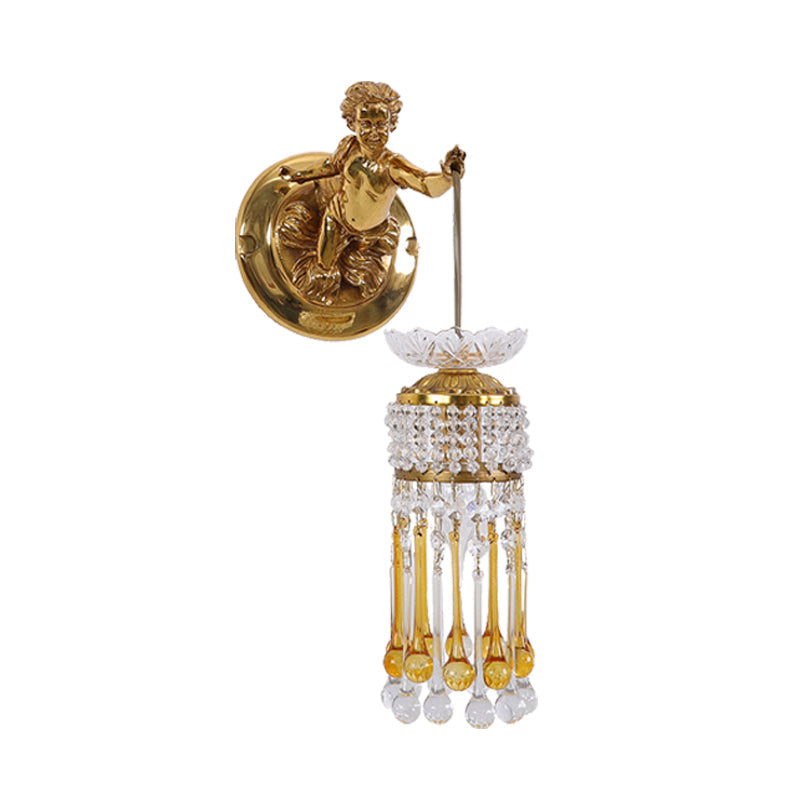 Traditional Teardrop Wall Lamp With Clear And Amber Glass Crystal Design