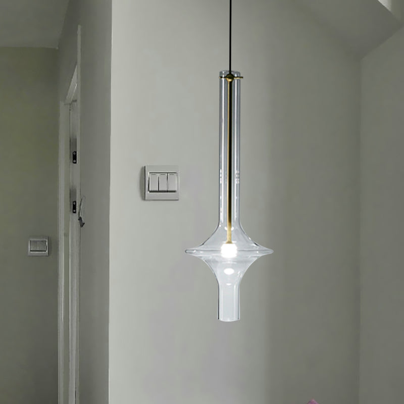 Minimalistic 1-Head Led Suspension Pendant Lamp - Clear Glass Wavy Tube Design