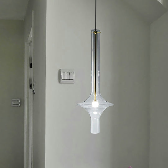 Minimalistic 1-Head Led Suspension Pendant Lamp - Clear Glass Wavy Tube Design