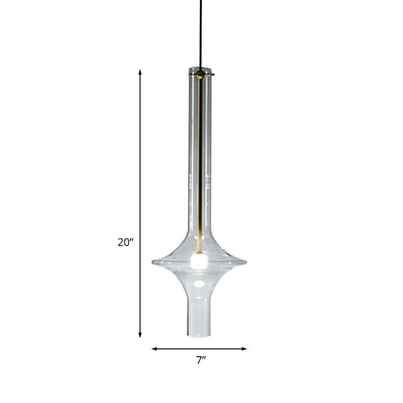 Minimalistic 1-Head Led Suspension Pendant Lamp - Clear Glass Wavy Tube Design