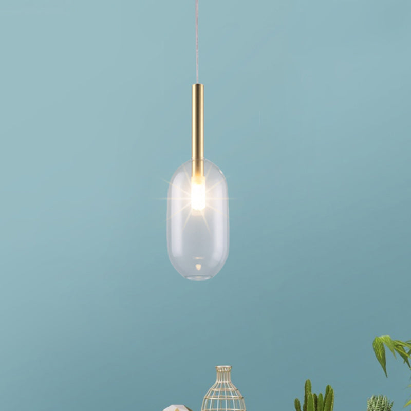 Simple Brass Led Pendant Ceiling Lamp With Clear Glass Shade For Living Room