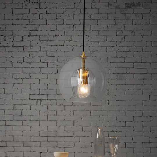 Postmodern Global Clear Glass Mini Hanging Light - 1 Brass Suspension Lamp 6/10 Wide / 6