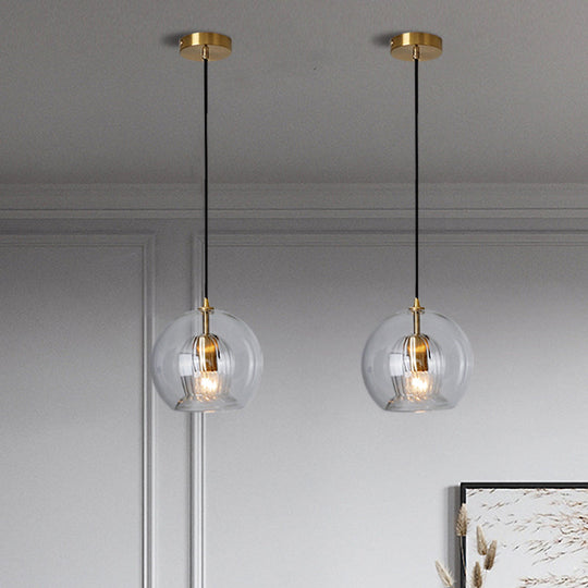 Postmodern Global Clear Glass Mini Hanging Light Brass Suspension Lamp 6’/10’ Wide