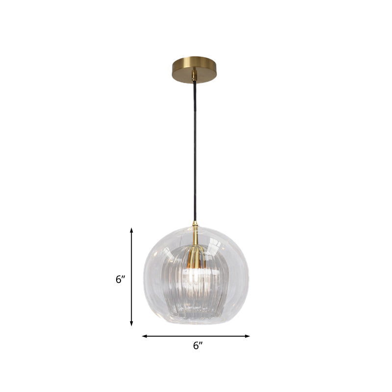 Postmodern Global Clear Glass Mini Hanging Light Brass Suspension Lamp 6’/10’ Wide