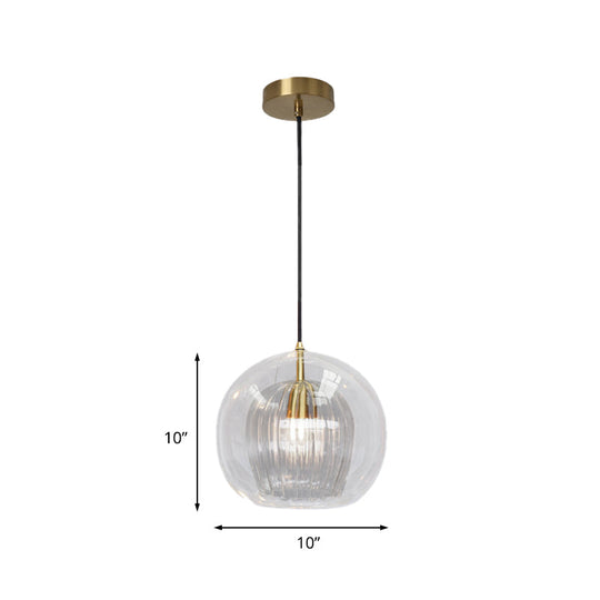 Postmodern Global Clear Glass Mini Hanging Light Brass Suspension Lamp 6’/10’ Wide
