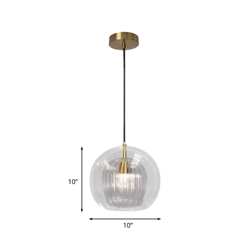 Postmodern Global Clear Glass Mini Hanging Light - 1 Brass Suspension Lamp 6/10 Wide