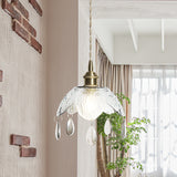 Vintage Brass Scalloped Bowl Pendant Lamp - Clear/Smoke Gray Water Glass 1 Bulb Hanging Lighting