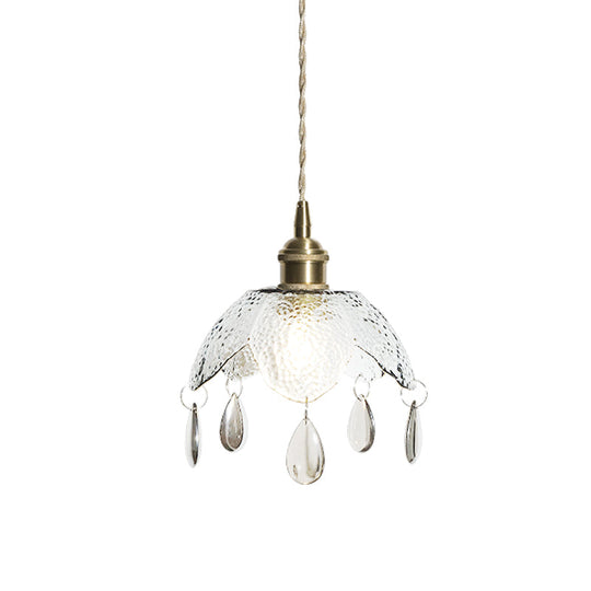 Vintage Brass Scalloped Bowl Pendant Lamp - 1 Bulb Clear/Smoke Gray Water Glass Suspended Lighting