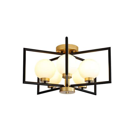 Modern 5-Head Black And Gold Flush Mount Lighting For Living Room