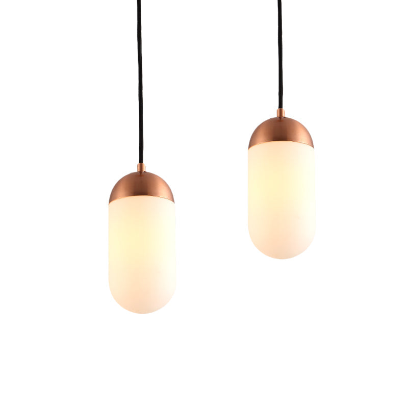 Postmodern 2-Light Copper Pendant With White Glass Capsules For Ceiling And Bedside