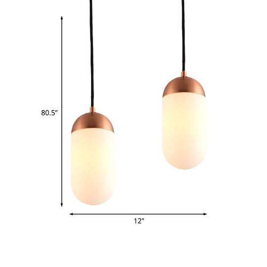 Postmodern 2-Light Copper Pendant With White Glass Capsules For Ceiling And Bedside