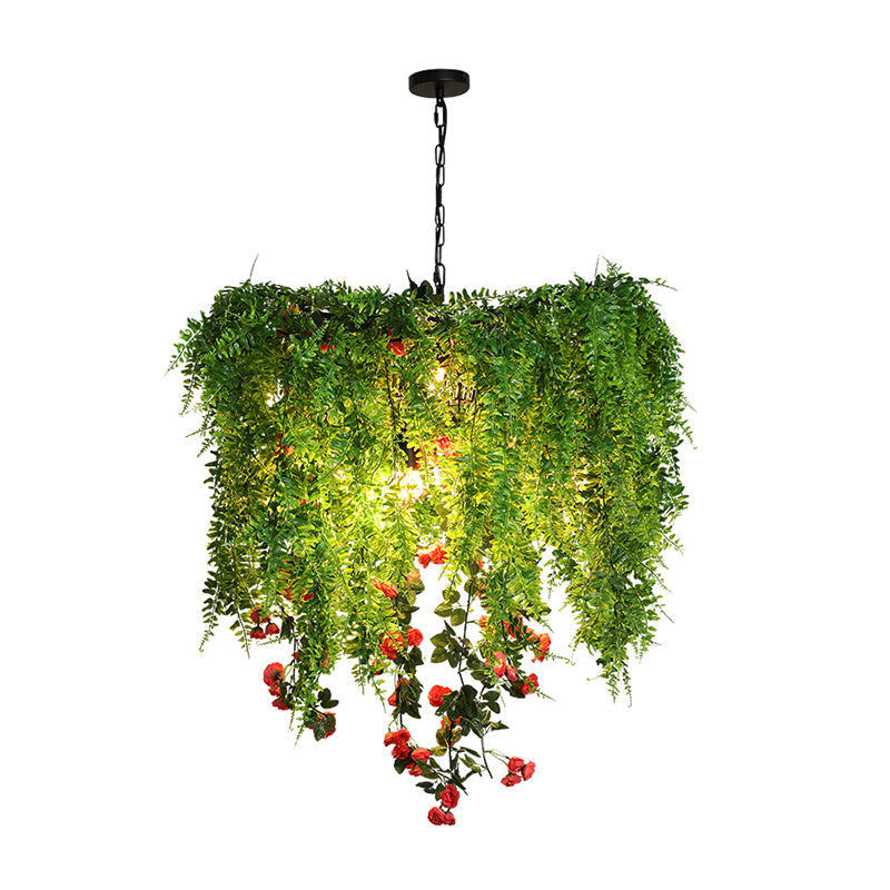 Industrial Metal Wire Cage Pendant Chandelier With Green Lighting For Restaurant