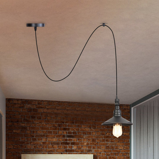 Industrial Black Pendant Light For Corridor - Iron Saucer Ceiling Lamp