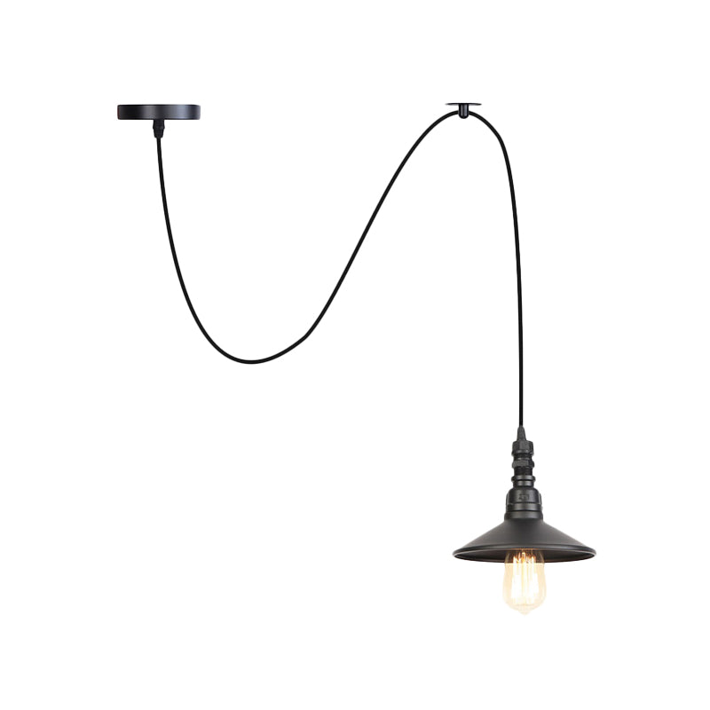 Industrial Black Pendant Light For Corridor - Iron Saucer Ceiling Lamp