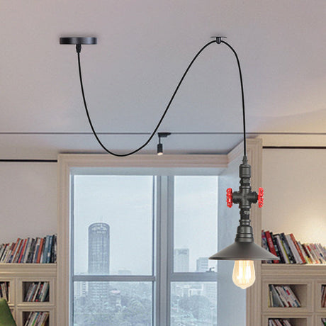 Black Iron Vintage Pendant Light With Saucer Shade - Perfect For Coffee Shops